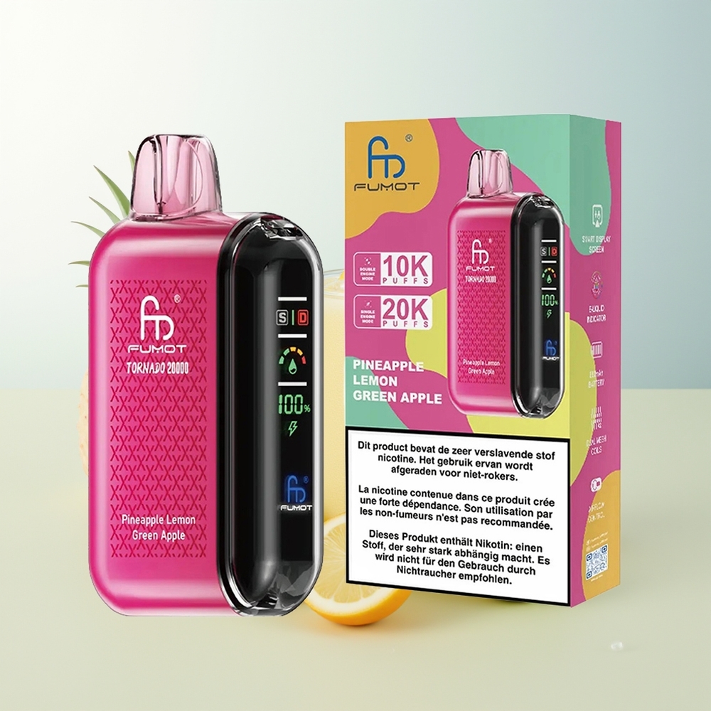 Fumot Tornado 20000 Puffova Ananas Limun Zelena Jabuka Dual Mesh Coil Smart Display