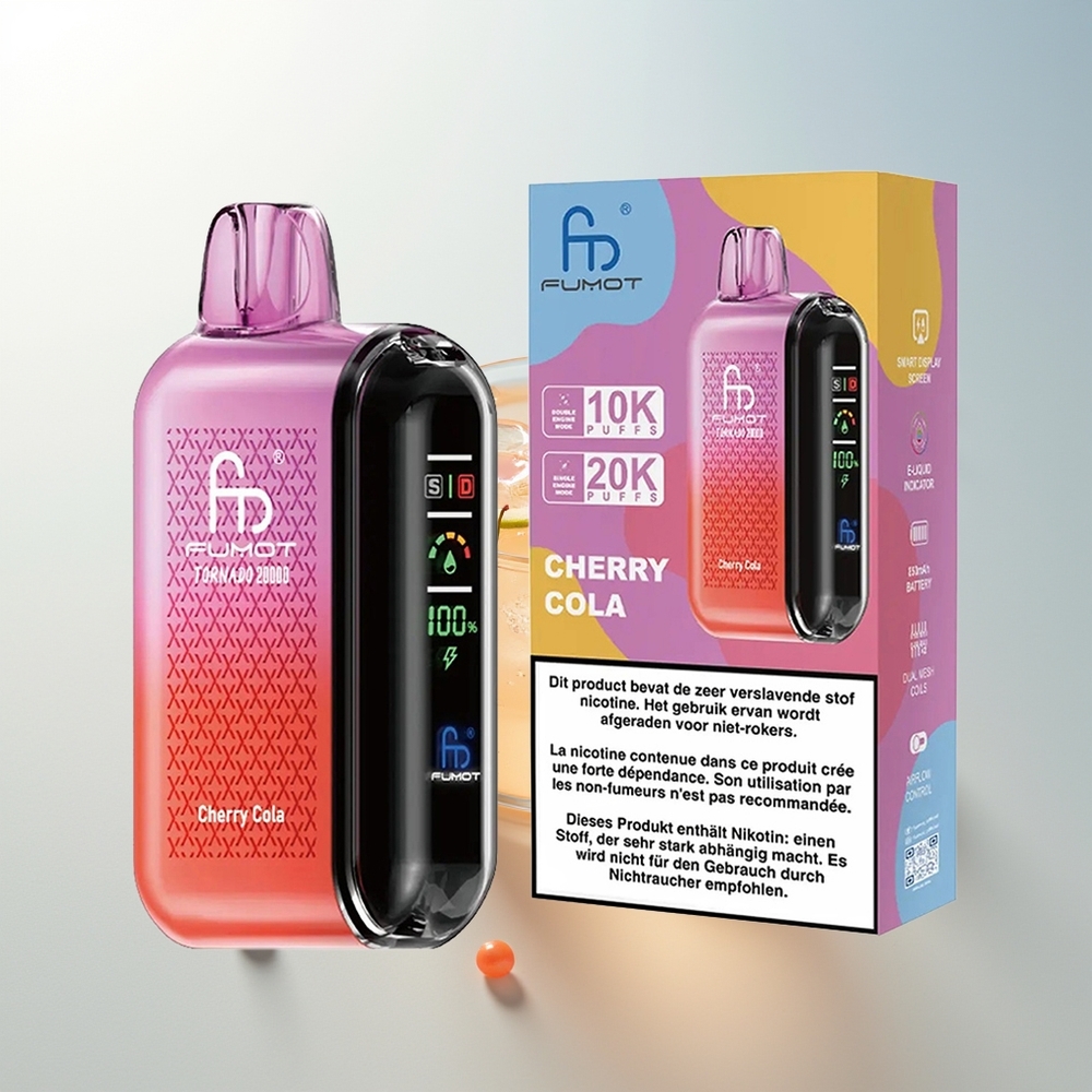 Fumot Tornado 20000 Puffs Trešnja Kola Dual Mesh Coil Smart Display