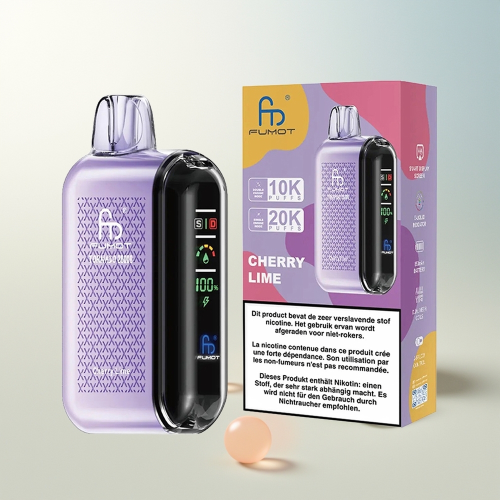 Fumot Tornado 20000 Puffs Trešnja Limeta Dual Mesh Coil Smart Display