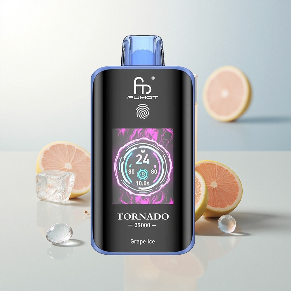 Fumot Tornado 25000 Puffs HD Ekran Grape Ice Rechargeable