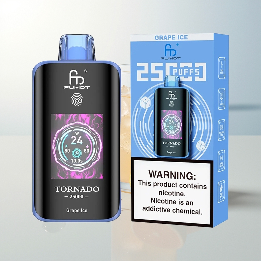 Fumot Tornado 25000 Puffs HD Ekran Grape Ice Rechargeable