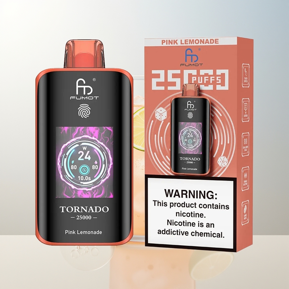Fumot Tornado 25000 Puffs Ružičasti Limunada HD Ekran Type-C