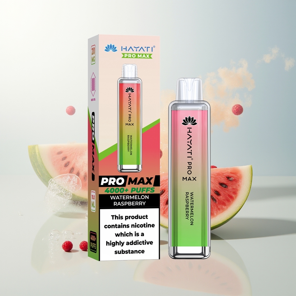 Hayati Pro Max 4000 Puffs Jednokratna Vape Lubenica Malina 5 Nikotina LED Svjetlo
