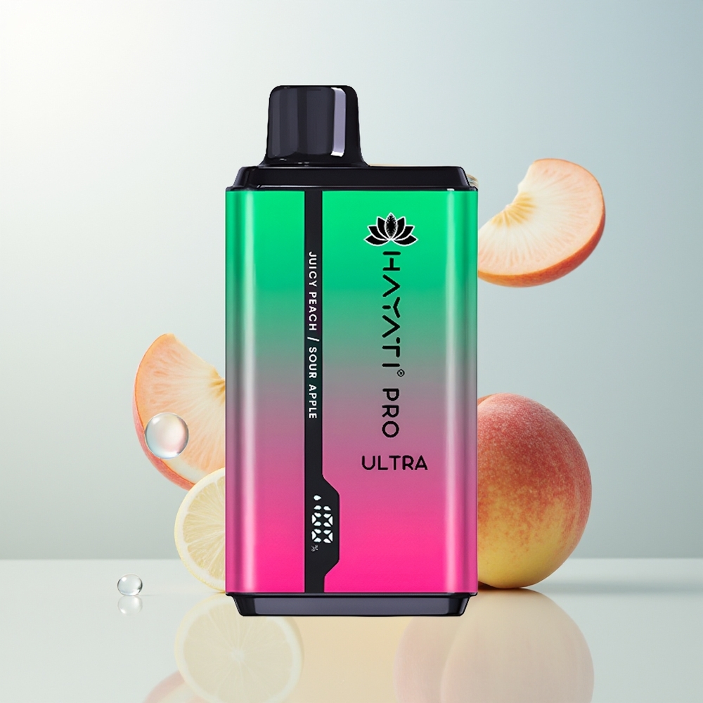 Hayati Pro Ultra 15000 Puffova Jednokratna Vape Kisela Jabuka Sočna Breskva 850mAh 2 12ml