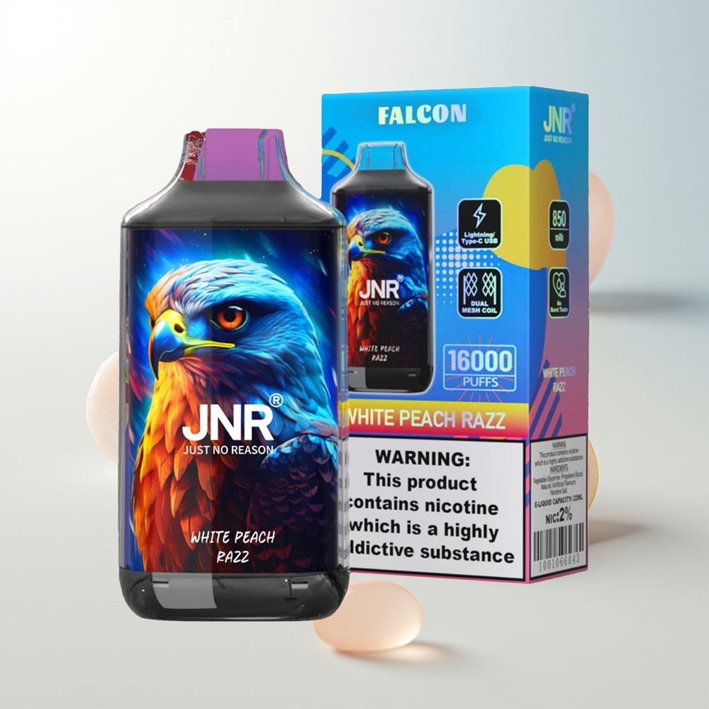 JNR Falcon 16000 Puffs Bijeli Breskva Razz Dual Mesh Coil Smart LED Display