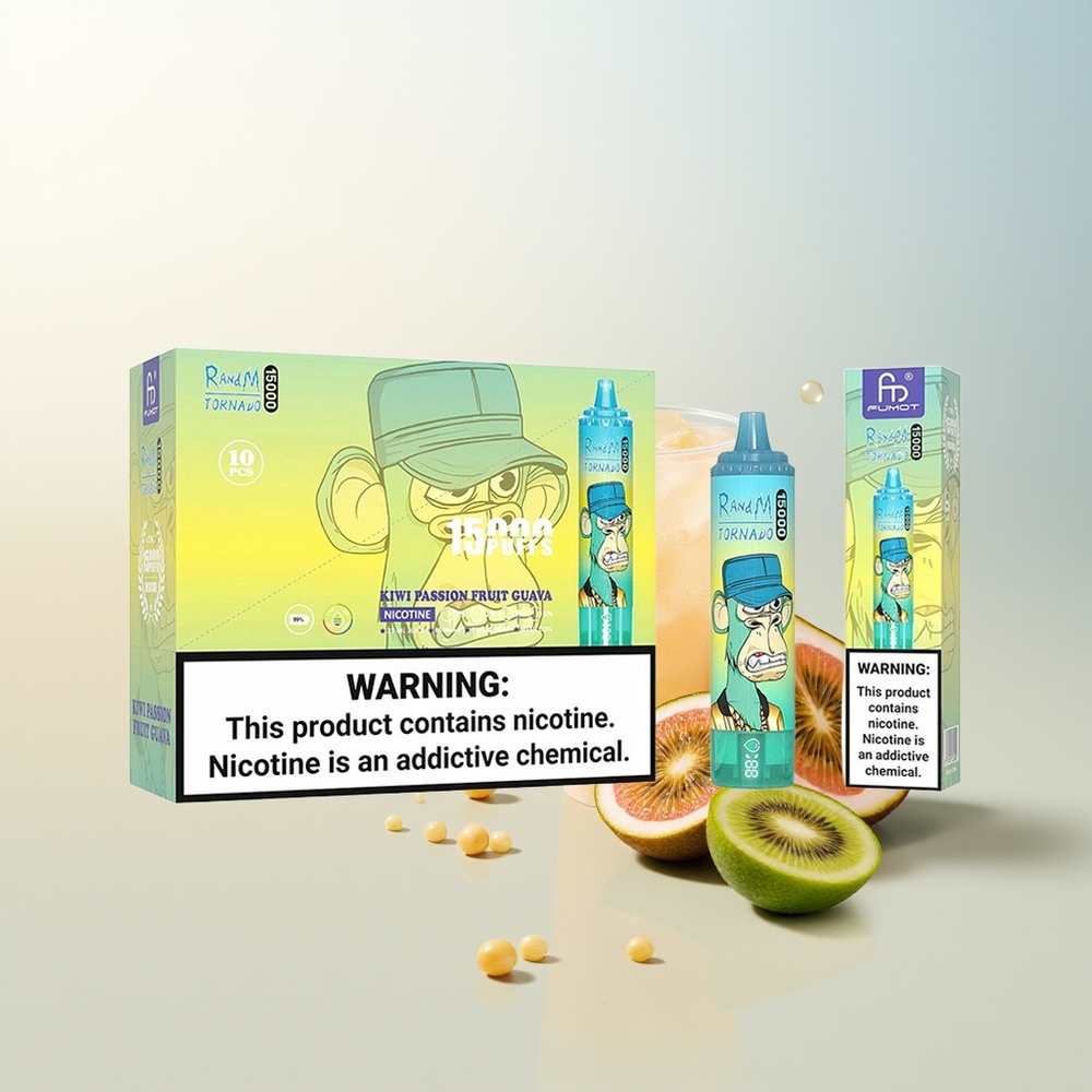 RandM Fumot Tornado 15000 Puffs Jednokratna Vape Kiwi Marelika Guava 25ml 850mAh
