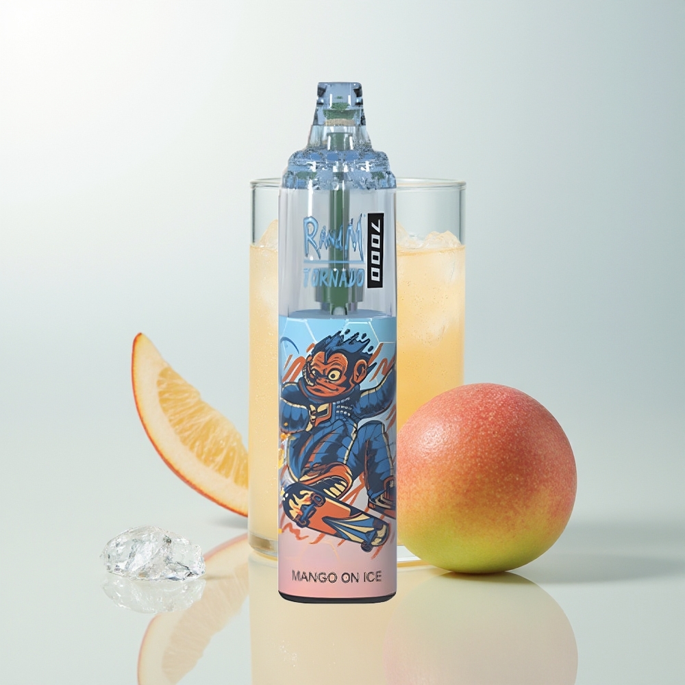 RandM Fumot Tornado 7000 Puffova Jednokratna Vape Mango Na Ledu s 14 ML Tekućine i RGB Svjetlom