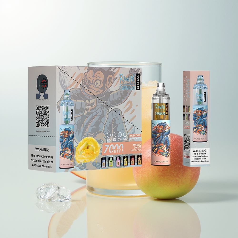 RandM Fumot Tornado 7000 Puffova Jednokratna Vape Mango Na Ledu s 14 ML Tekućine i RGB Svjetlom