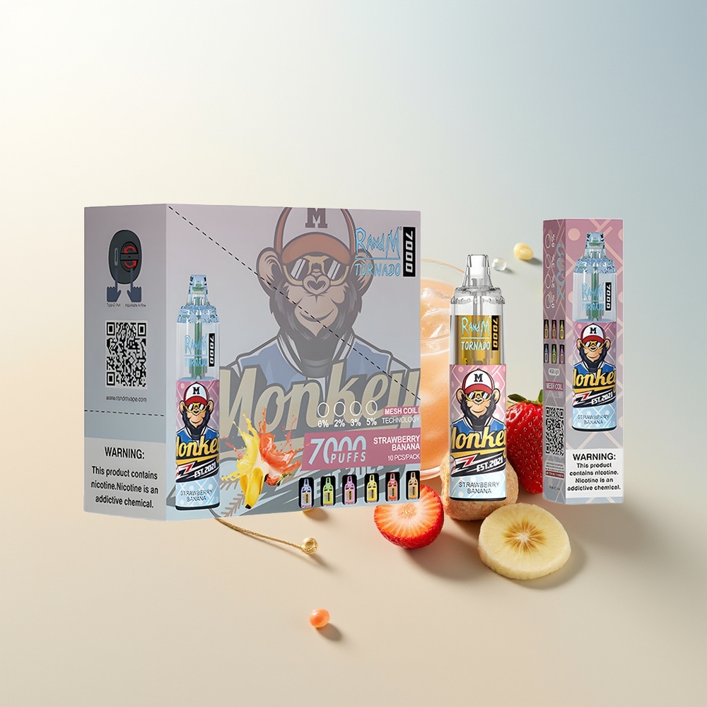 RandM Fumot Tornado 7000 Pufova Jednokratna Vape Jagoda Banana 14 ML E-tečnost RGB Svjetlo