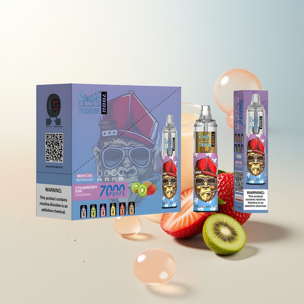 RandM Fumot Tornado 7000 Pufova Jednokratna Vape Jagoda Kivi 14 ML E-tečnost Mesh Coil