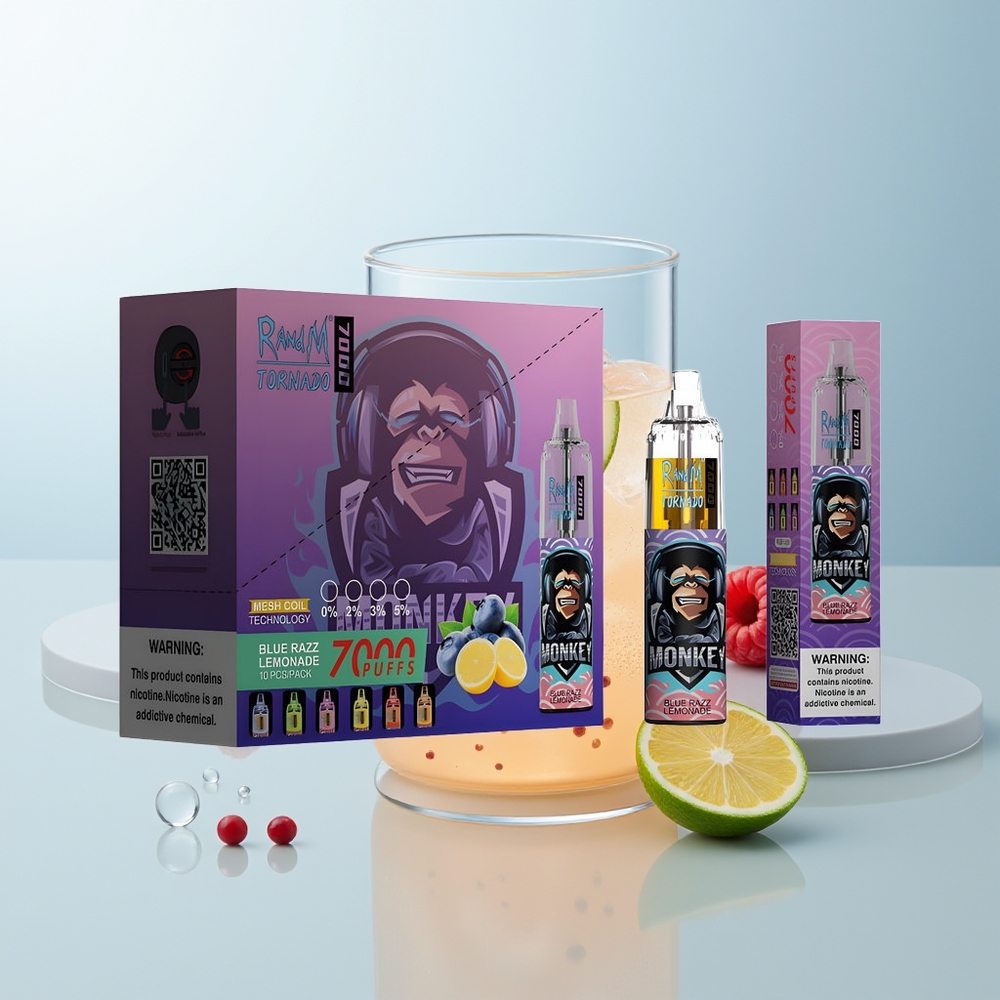 RandM Fumot Tornado 7000 Pufova Jednokratna Vape Plava Malina Limunada s 14 ML Tekućine i Mesh Coil