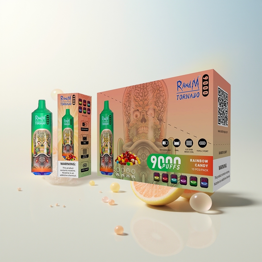 RandM Fumot Tornado 9000 Puffs Duga Slatkiša s RGB Ekranom i Mesh Zavojnicom
