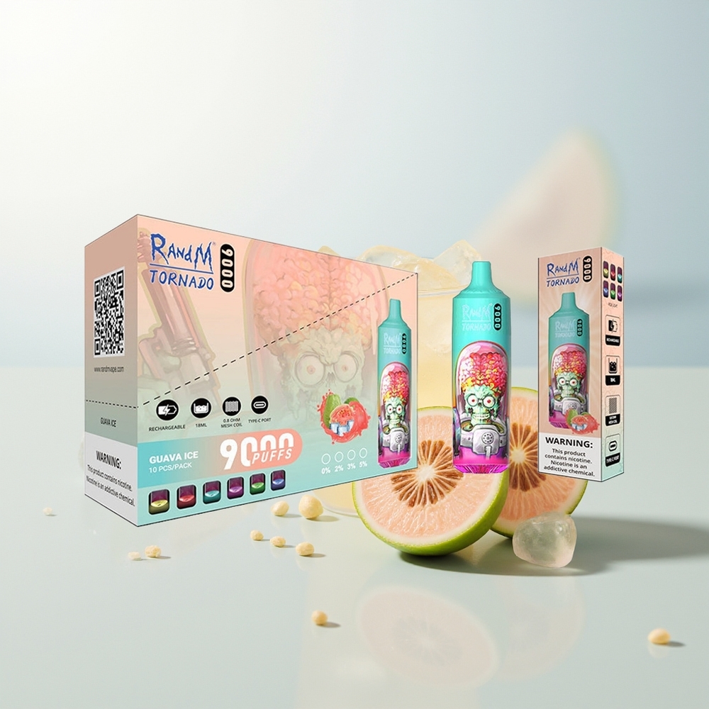 RandM Fumot Tornado 9000 Puffs Guava Led (Guava Ice) s RGB Displayom