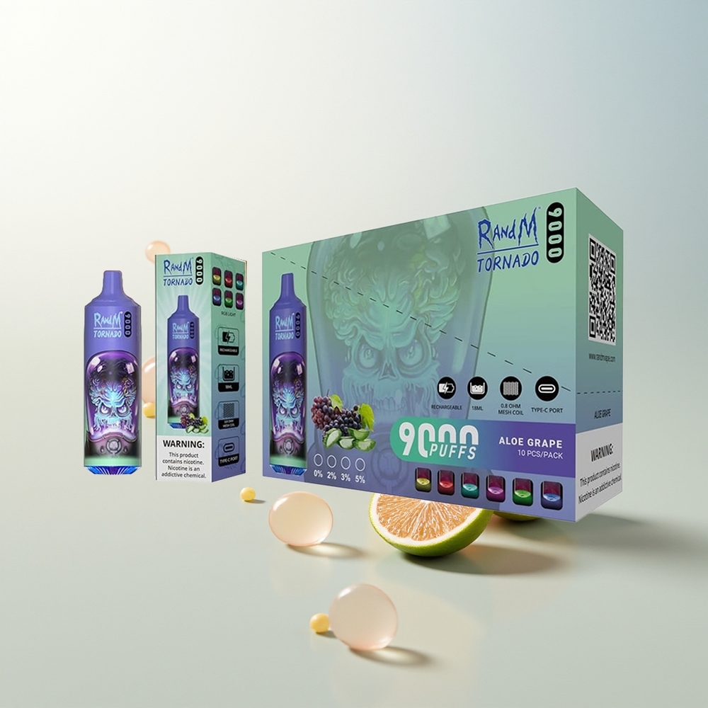 RandM Fumot Tornado 9000 Pufova Aloe Grožđe RGB Display