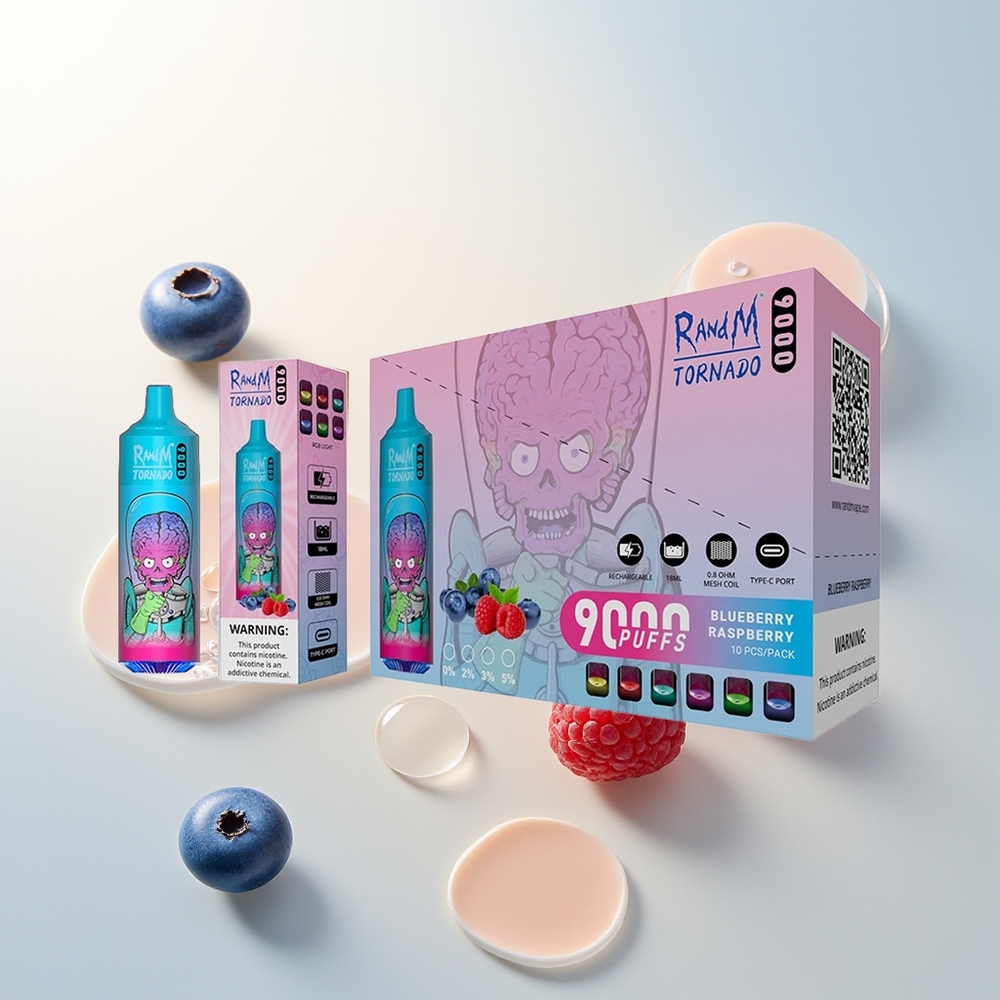 RandM Fumot Tornado 9000 Pufova Jednokratna Vape Borovnica Malina s RGB Displayom i Mesh Coilom