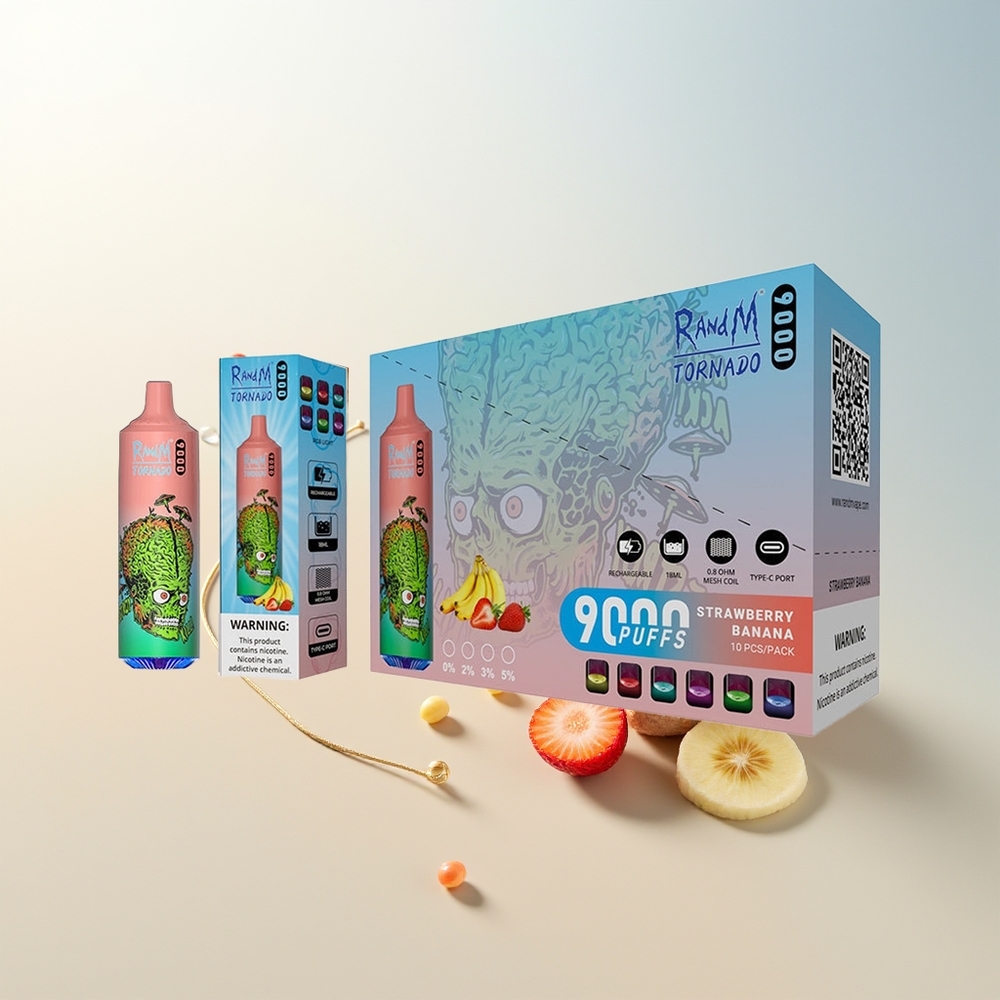 RandM Fumot Tornado 9000 Pufova Jednokratna Vape Jagoda Banana s RGB Displayom